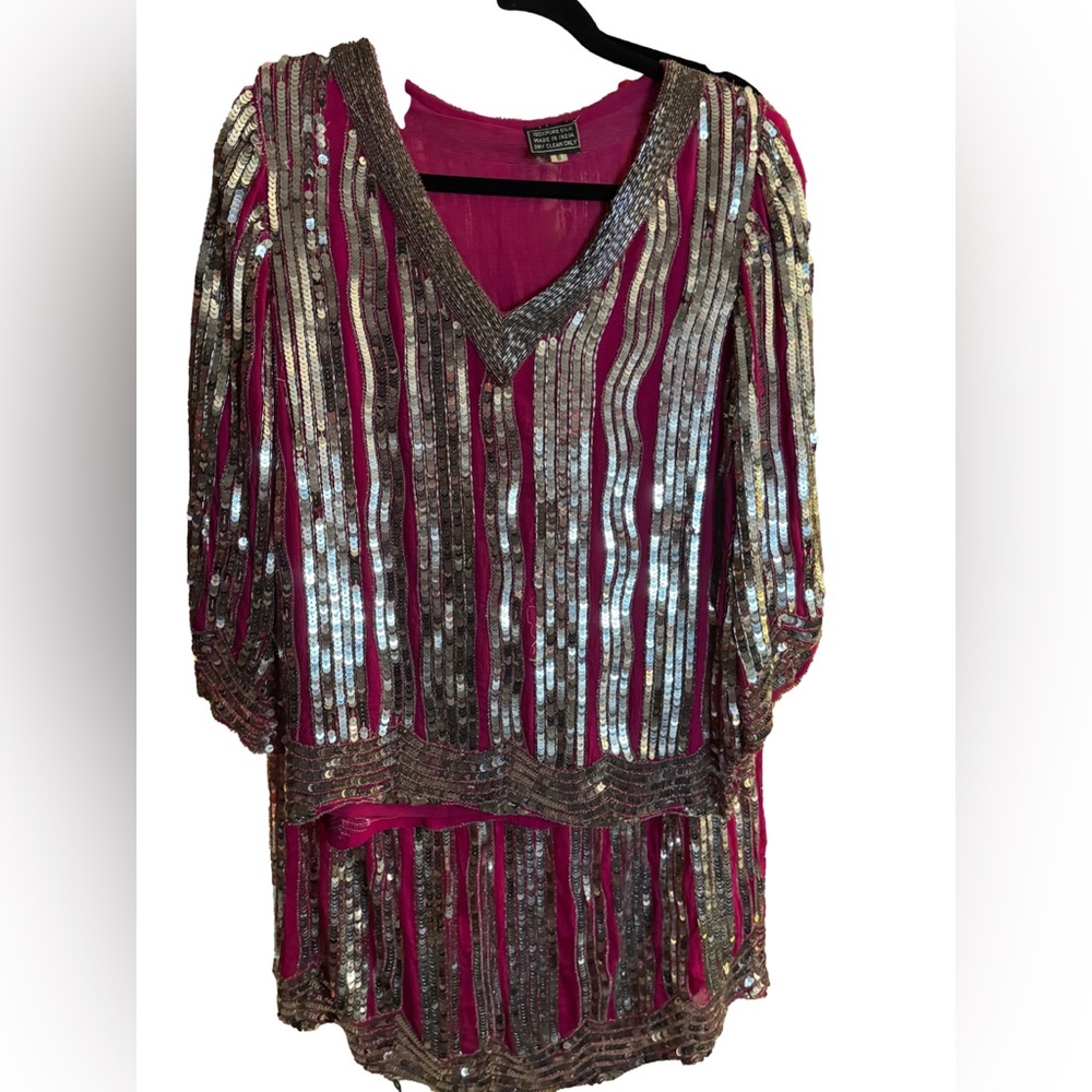 VTG Fuchsia Sequin&Silk Skirt Set 🤩🤩
